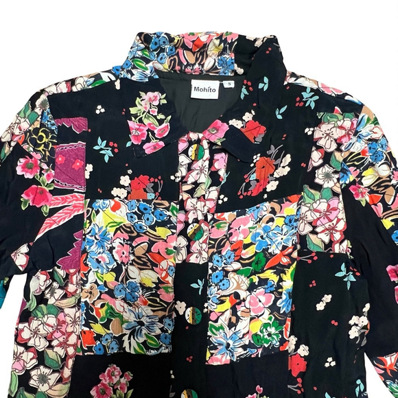 Mohito Women’s Vintage Inspired Patchwork Floral Blazer Jacket Black Boho Small - Picture 11 of 16